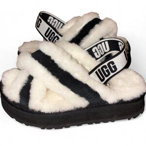 UGG Fluffy black and white slides with strap